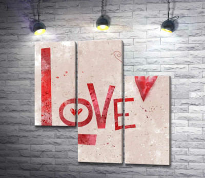 Модульна картина "Червоні сердечка прикрашають напис "love""