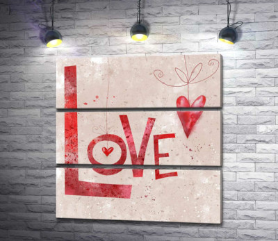 Красные сердечки украшают надпись "love"