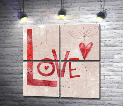 Червоні сердечка прикрашають напис "love"