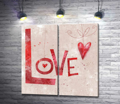 Модульна картина "Червоні сердечка прикрашають напис "love""