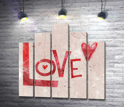Модульная картина "Красные сердечки украшают надпись "love""