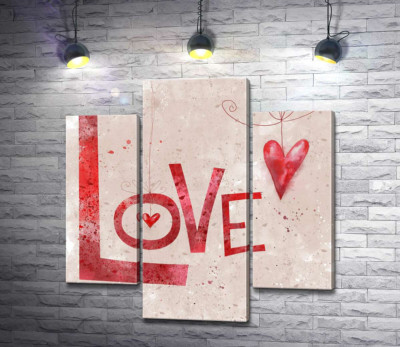 Модульна картина "Червоні сердечка прикрашають напис "love""