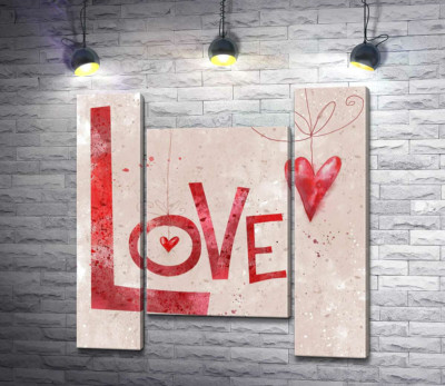 Червоні сердечка прикрашають напис "love"