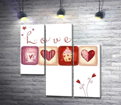 Модульна картина "Романтичні ілюстрації під написом "love""