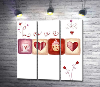 Модульна картина "Романтичні ілюстрації під написом "love""