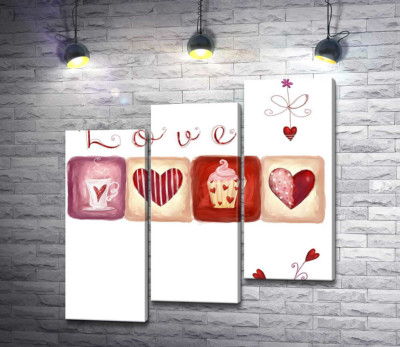 Модульна картина "Романтичні ілюстрації під написом "love""