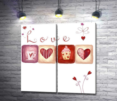 Модульна картина "Романтичні ілюстрації під написом "love""