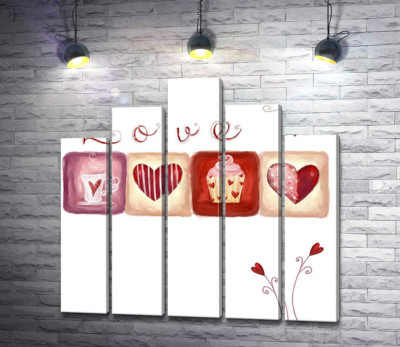Модульна картина "Романтичні ілюстрації під написом "love""