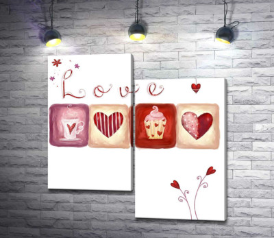 Модульна картина "Романтичні ілюстрації під написом "love""