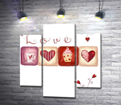 Модульна картина "Романтичні ілюстрації під написом "love""