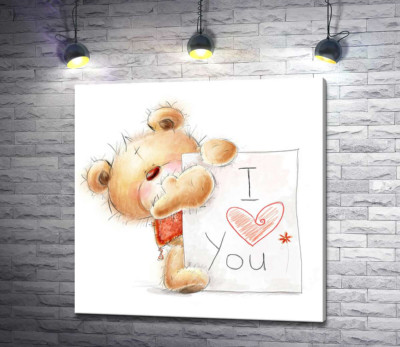 Влюбленный мишка с письмом "I love you"