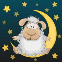 Кудрявая овца сидит на луне