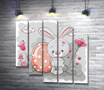 Модульная картина "Пасхальный кролик стоит у яйца крапанки"
