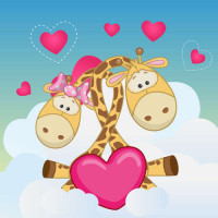 Влюбленные жирафы сидят на пушистом облачке