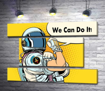 Модульная картина "Отважная космонавтка с фразой "We Can Do It!""