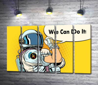 Модульная картина "Отважная космонавтка с фразой "We Can Do It!""