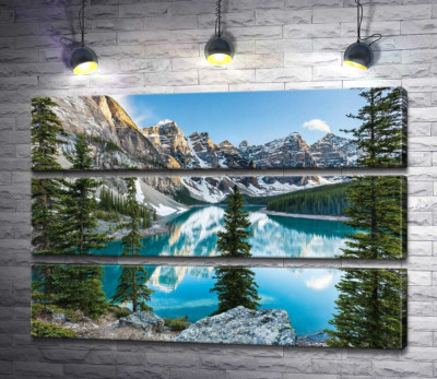 Модульная картина "Стройные елки на скалистом берегу озера Морейн (Moraine Lake)"