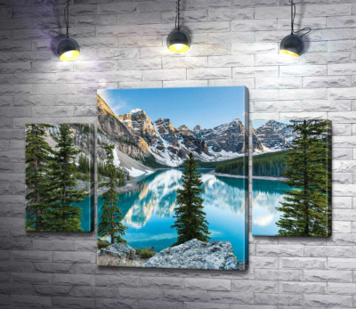 Модульная картина "Стройные елки на скалистом берегу озера Морейн (Moraine Lake)"