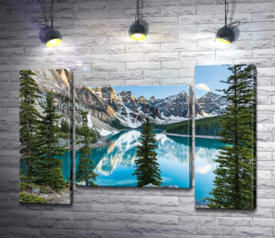 Модульная картина "Стройные елки на скалистом берегу озера Морейн (Moraine Lake)"