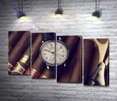 Модульна картина "Елітний годинник Vacheron-Constantin лежить на сигарах"
