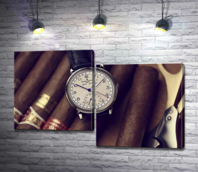 Элитные часы Vacheron-Constantin лежат на сигарах