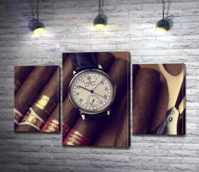 Модульная картина "Элитные часы Vacheron-Constantin лежат на сигарах"