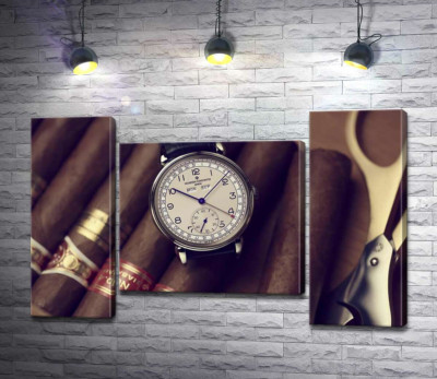 Модульная картина "Элитные часы Vacheron-Constantin лежат на сигарах"