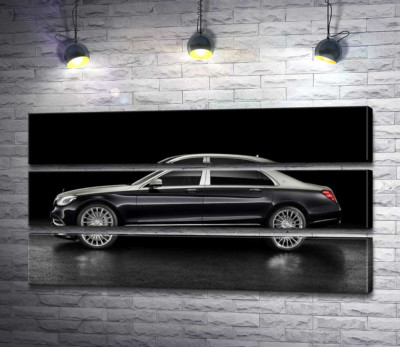 Модульная картина "Люксовые формы черного автомобиля Mercedes-Maybach S Class"