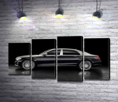 Модульная картина "Люксовые формы черного автомобиля Mercedes-Maybach S Class"