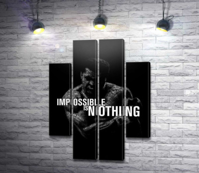 Модульная картина "Силуэт Мухаммеда Али (Muhammad Ali) с фразой "impossible is nothing""