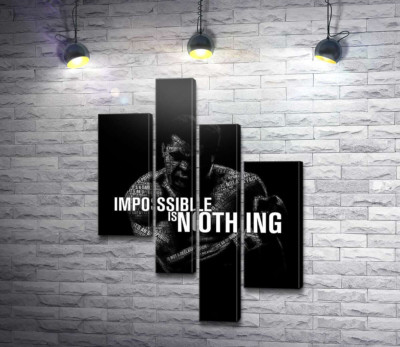 Модульная картина "Силуэт Мухаммеда Али (Muhammad Ali) с фразой "impossible is nothing""