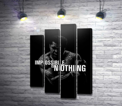 Модульная картина "Силуэт Мухаммеда Али (Muhammad Ali) с фразой "impossible is nothing""