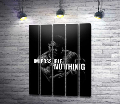 Модульная картина "Силуэт Мухаммеда Али (Muhammad Ali) с фразой "impossible is nothing""