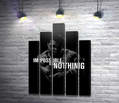 Модульная картина "Силуэт Мухаммеда Али (Muhammad Ali) с фразой "impossible is nothing""
