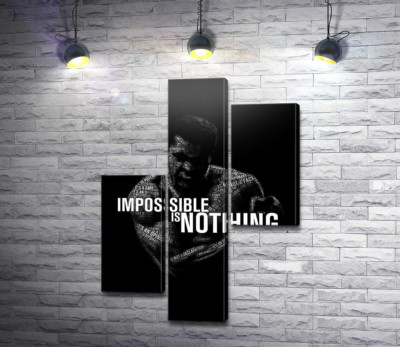 Модульна картина "Силует Мухаммеда Алі (Muhammad Ali) з фразою "impossible is nothing""