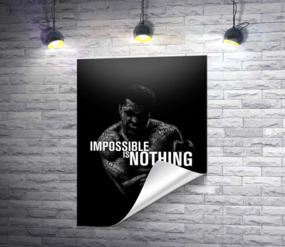Силует Мухаммеда Алі (Muhammad Ali) з фразою "impossible is nothing"