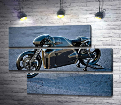 Модульная картина "Черная сияющая поверхность мотоцикла Lotus C-01"