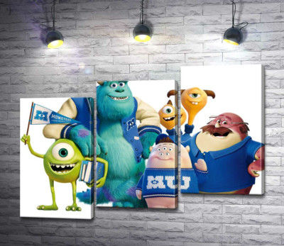 Модульна картина "Яскраві герої мультфільму "Університет монстрів" (Monsters University) весело посміхаються"