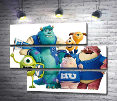 Модульная картина "Яркие герои мультфильма "Университет монстров" (Monsters University) весело улыбаются"