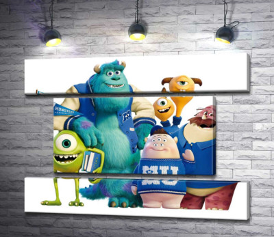 Модульная картина "Яркие герои мультфильма "Университет монстров" (Monsters University) весело улыбаются"