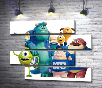 Модульна картина "Яскраві герої мультфільму "Університет монстрів" (Monsters University) весело посміхаються"