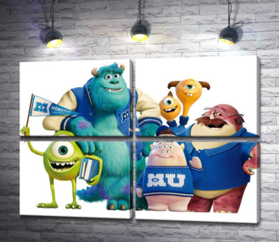 Модульна картина "Яскраві герої мультфільму "Університет монстрів" (Monsters University) весело посміхаються"
