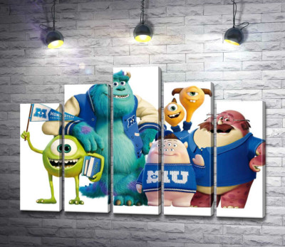 Яскраві герої мультфільму "Університет монстрів" (Monsters University) весело посміхаються