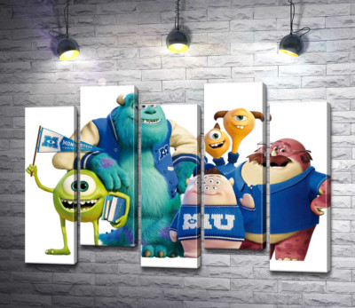 Модульна картина "Яскраві герої мультфільму "Університет монстрів" (Monsters University) весело посміхаються"