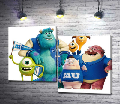 Модульна картина "Яскраві герої мультфільму "Університет монстрів" (Monsters University) весело посміхаються"