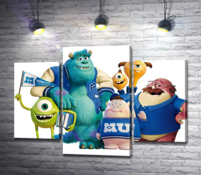 Яркие герои мультфильма "Университет монстров" (Monsters University) весело улыбаются