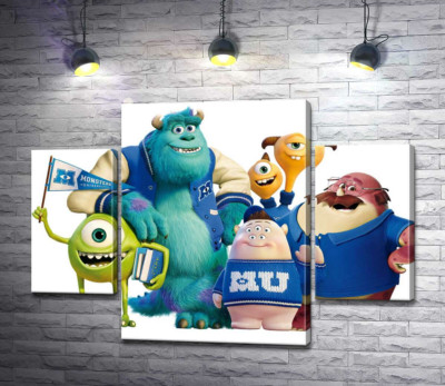 Модульна картина "Яскраві герої мультфільму "Університет монстрів" (Monsters University) весело посміхаються"