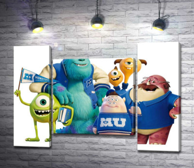 Яркие герои мультфильма "Университет монстров" (Monsters University) весело улыбаются