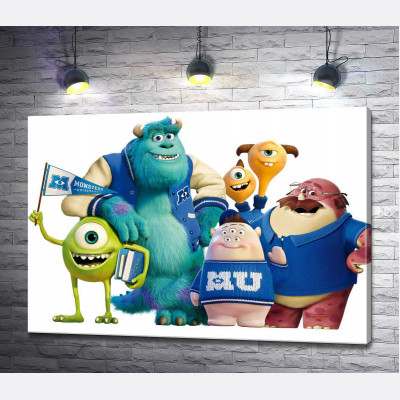 Яркие герои мультфильма "Университет монстров" (Monsters University) весело улыбаются