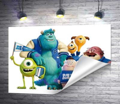 Яркие герои мультфильма "Университет монстров" (Monsters University) весело улыбаются